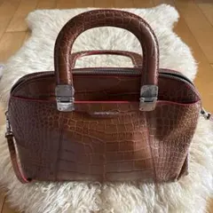 【美品】EMPORIO ARMANI 牛革ブラウンハンドバッグ