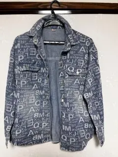 文字プリント グレー デニムジャケット