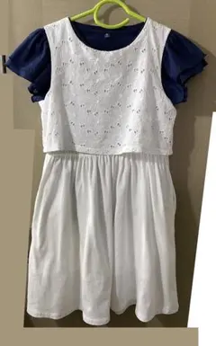 ユニクロ150cm2点白ノースリーブワンピース 紺Tシャツ