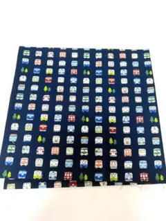 電車柄　紺　コットンプリント生地