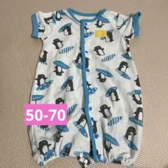 ベビー　カバーオール　50-70 半袖　サーフィン　ペンギン　薄手