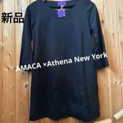 AMACA ×アシーナニューヨーク　七分袖 ワンピースチュニック黒　花柄レース