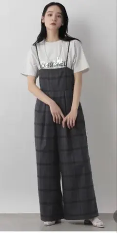 ローリーズファーム　オンブレチェックベアサロペット