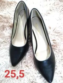 美品☆ブラック　黒　パンプス　ふわふわ　疲れないパンプス　25.5cm 幅広