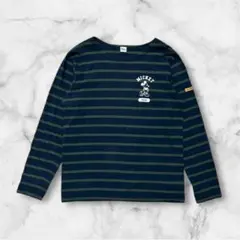 【Disney】ミッキーマウス ボーダー ロンT Lサイズ ネイビー×グリーンのサムネイル