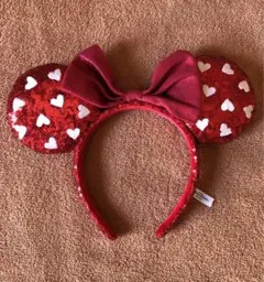東京ディズニー スパンコール ハート柄 ミニーマウス カチューシャ レッド