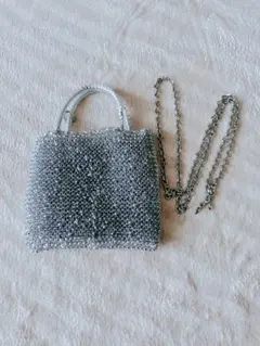 ハンドメイド ショルダー　シルバーバッグ　新品チェーン S -16x19cm