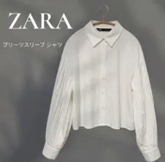 ZARA 袖プリーツ クロップドシャツ M ポプリンシャツ　ホワイト 白