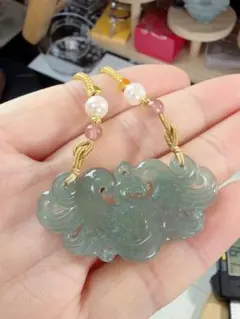 CS-0661天然本翡翠《本物保証》 藍水ひすいペンダント ネックレス