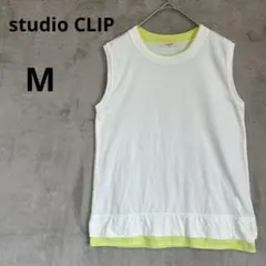 美品 スタディオクリップ M ホワイト レイヤード 配色 ノースリーブTシャツ