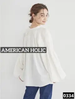 0334 AMERICAN HOLIC 2Wayスタンドカラーギャザーブラウス