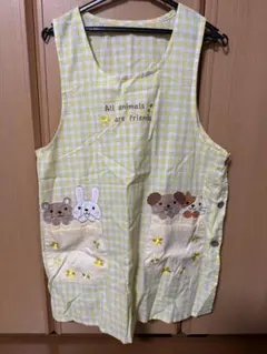 動物刺繍付きエプロン イエロー