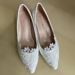 パンプス　白　5センチヒール　ブライダルシューズ　結婚式