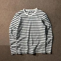 UNIQLO ボーダー カットソー クルーネック ロンT M ネイビー ホワイト