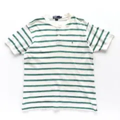 ポロラルフローレン ヘンリーネック ボーダー ポロシャツ クリーム 【Ｍ】