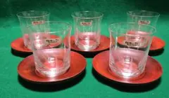 ガラス製グラス5客セット 天然木製茶托付き 和風 麦 切子 冷茶揃