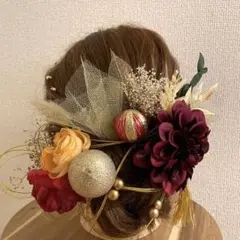 和装髪飾り♡赤花&水引　卒業式　成人式　結婚式　前撮り　造花　ドライフラワー