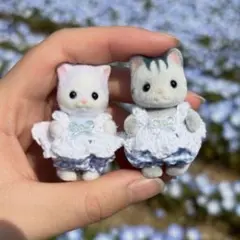 2着セットミニチュアドール赤ちゃん用着せ替えお洋服　ブルーチェック