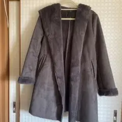 グレー フェイクファー フード付きムートンコート