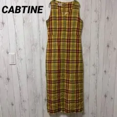 【CABTINE】ノースリーブワンピース　チェック　黄色　フロントスリット　古着