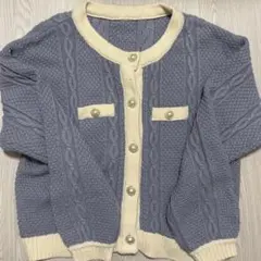 な*ろ様 mb1480 GRL ケーブル編みニットカーディガン ブルー