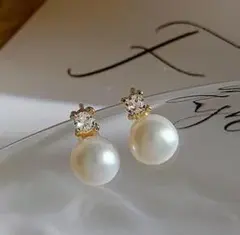 1粒 パール ダイヤ イヤリング ゴールド ステンレス 痛くない クリップ 新品