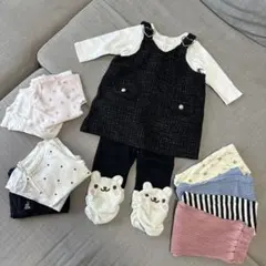 【まとめ売り13点】パール付きツイードサロペット入り ベビー服セット