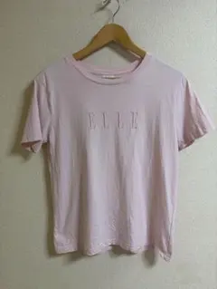 ELLE × GU コラボ Tシャツ M ピンク ロゴ刺繍 半袖