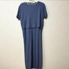 極美品　ワンピース　ロング丈　ブルー　マタニティ　授乳口付　プリーツ