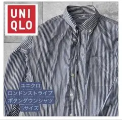 ユニクロ　UNIQLO ロンドンストライプ ボタンダウンシャツ ネイビー Sのサムネイル