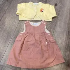 美品　ファミリア　お出かけセット　ピンクワンピースとイエローカーディガンセット