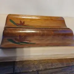 木製おしぼりトレイ 蓮の花彫刻2枚セット