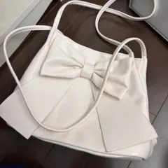リボン　トートバッグ　アイボリー　ピンク