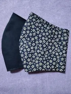 桜　&　紺　布マスク2枚組・普通～Lサイズ