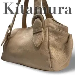 【良品】キタムラ　ショルダーバッグ　トート　レザー　肩掛け　ロゴ型押し　ベージュ