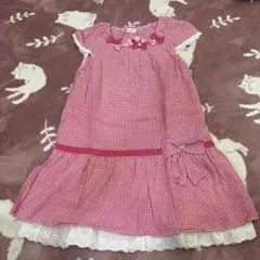 ミキハウス 赤白チェック 半袖ワンピース 130cm