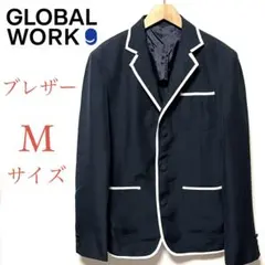 グローバルワーク■ブレザー・Mサイズ・ブラック・ジャケット・パイピング・ワッペンのサムネイル