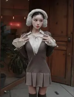 ダーリッチ シャツドッキングプリーツミニワンピース モカ FREESIZE