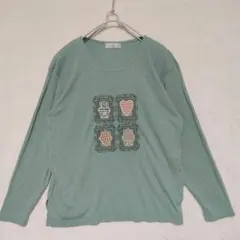 【Cellaramant】トランプ 刺繍 サマーニットカットソー ミントグリーン