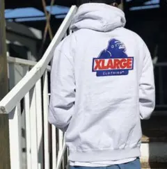 XLARGE グレー ロゴプリント フーディ