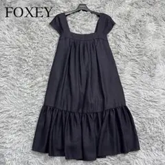 未使用級✨フォクシー リネンフェイスワンピースドレス ティアード ネイビー 38