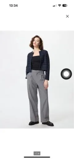 UNIQLO タックワイドパンツ　丈長め　Lサイズ　グレー