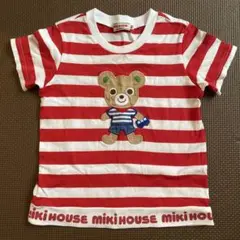 ミキハウス　半袖Tシャツ　ボーダー　赤　プッチー　アップリケ　100cmのサムネイル