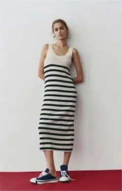【ZARA】ストライプミディワンピース