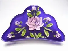ヘアクリップ ハンドメイド　薔薇　裏彫り　パープル