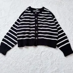 【美品】GU　ジーユー　 ミドルゲージクルーネックカーディガン　L　ブラック