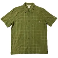 【サイズM / Marmot】半袖シャツ グリーン チェック柄 綿100% 登山のサムネイル
