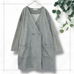 deuxC ノーカラーコート　グレー　薄手アウター　羽織り　ダブルボタン