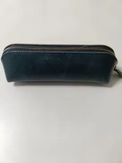 栃木レザー ラウンドペンケース ブルー日本製 本革 筆箱 YKK