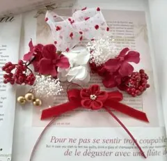 七五三ヘッドドレス♡つまみ細工と小花とかすみ草と赤い実の髪飾り